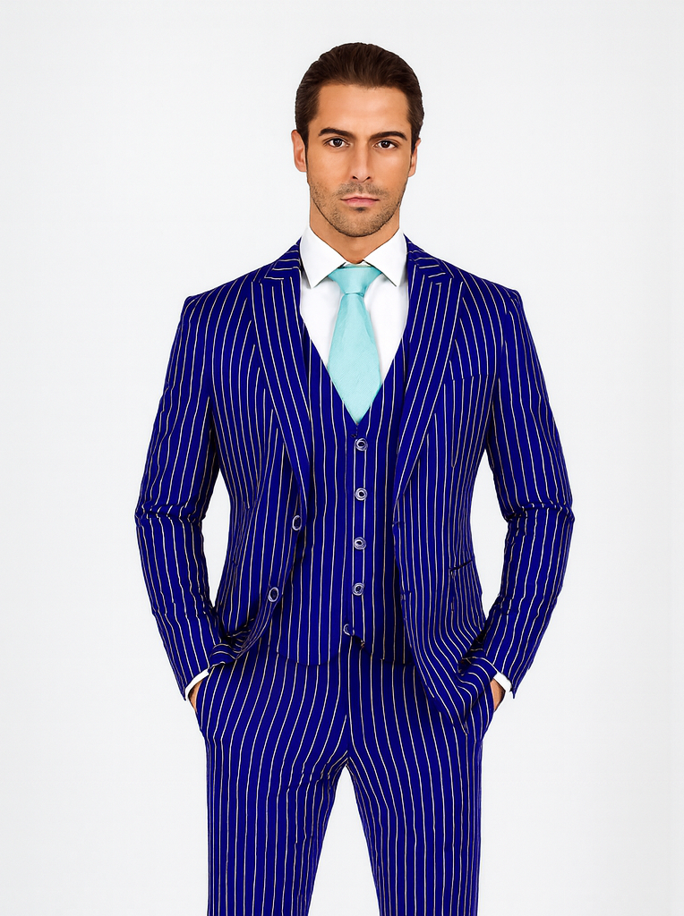 Mens Vested Gangster Pinstripe 1920's Suit in Blue - 36 Short