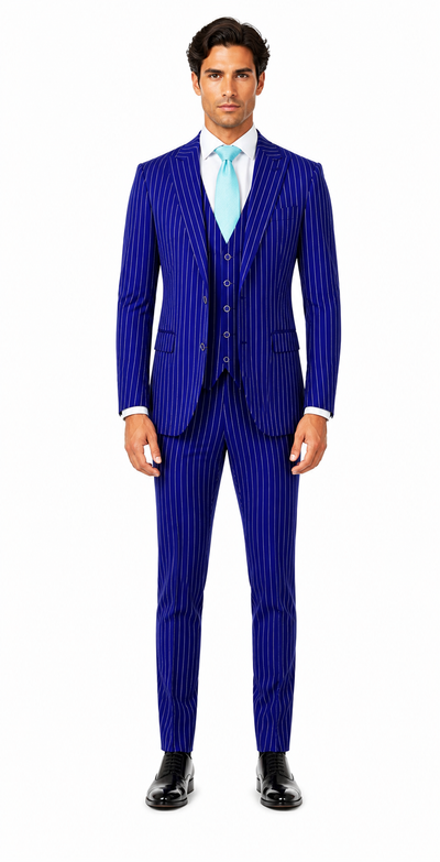 Mens Vested Gangster Pinstripe 1920's Suit in Blue