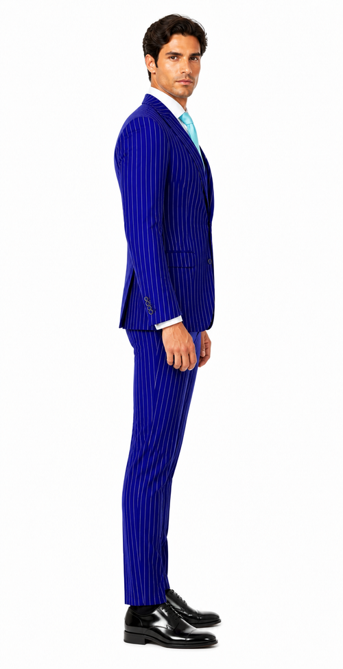 Mens Vested Gangster Pinstripe 1920's Suit in Blue
