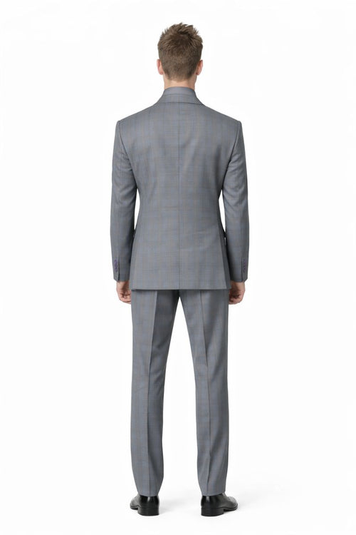 Men's Vinci Peak Lapel Double Breasted Suit High back Vented Jacket with Flap Pockets Grey-New Designer Collection