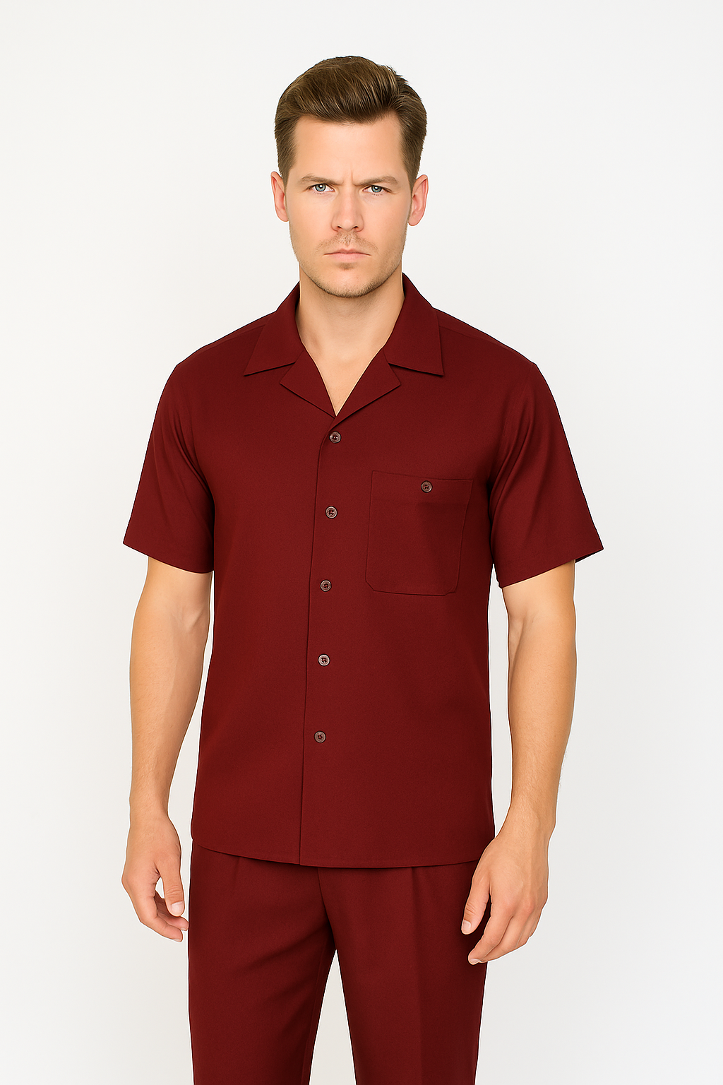 Mens Walking Suit in Color Burgundy leisure suit casual Matching Shirt and Pants $99 - S/30