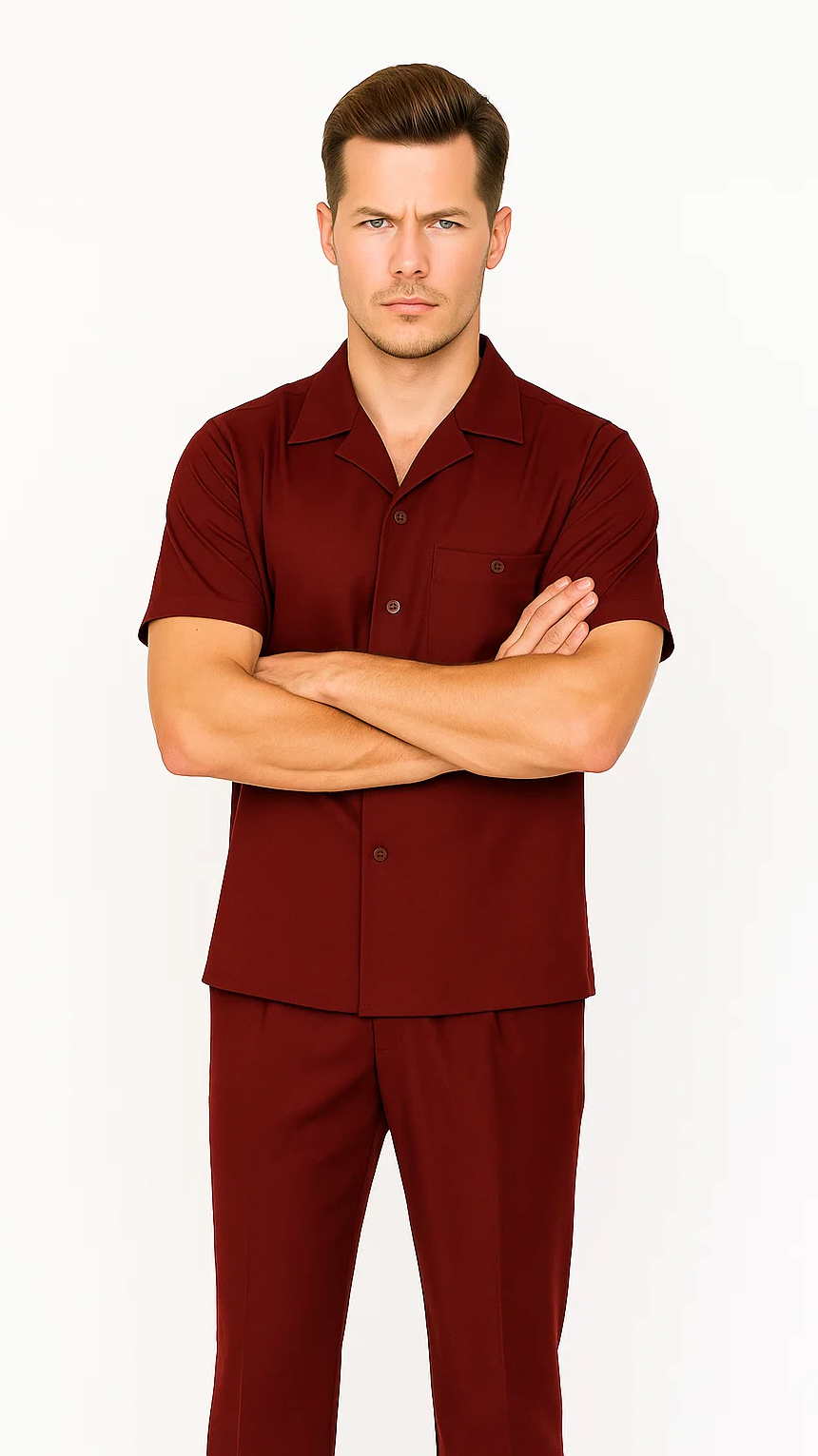 Mens Walking Suit in Color Burgundy leisure suit casual Matching Shirt and Pants $99 - S/30