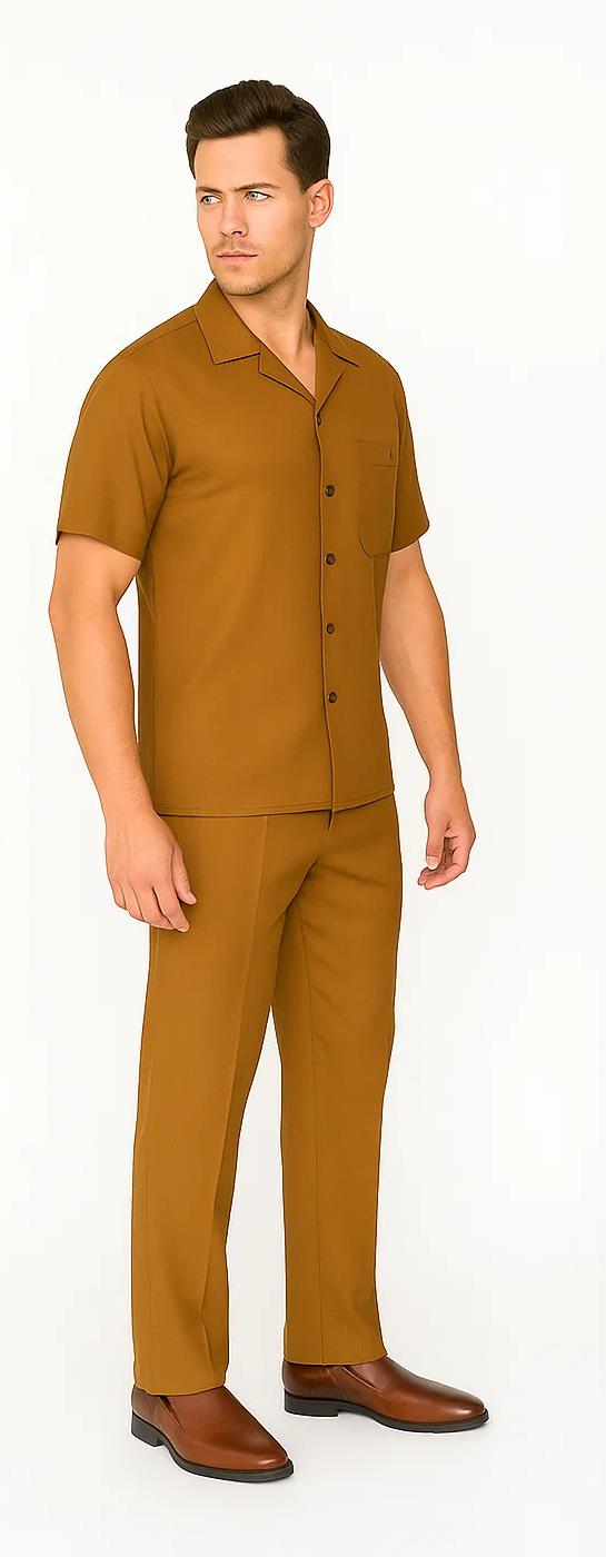 Mens Walking Suit in Color caramel leisure suit casual Matching Shirt and Pants $99 - S/30