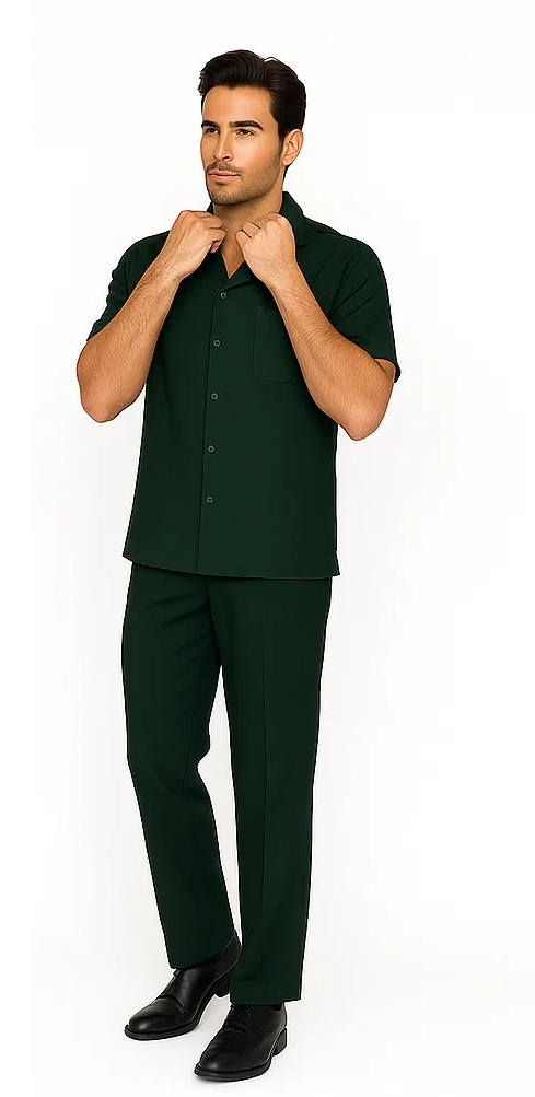 Mens Walking Suit in Color hunter green leisure suit casual Matching Shirt and Pants $99 - S/30