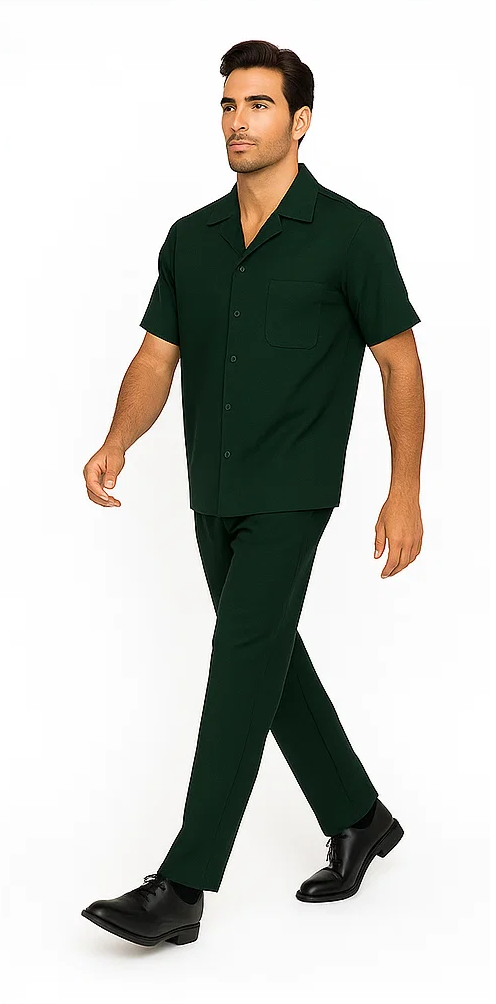 Mens Walking Suit in Color hunter green leisure suit casual Matching Shirt and Pants $99 - S/30