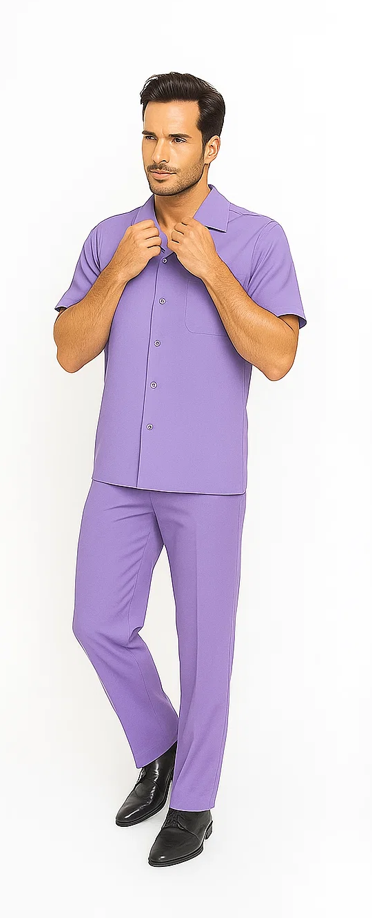 Mens Walking Suit in Color lavender leisure suit casual Matching Shirt and Pants $99 - S/30