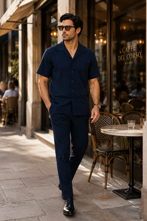 Mens Walking Suit in Color navy leisure suit casual Matching Shirt and Pants $99
