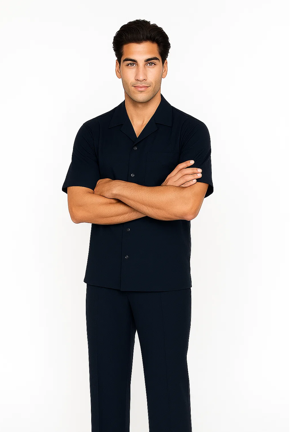 Mens Walking Suit in Color navy leisure suit casual Matching Shirt and Pants $99 - S/30