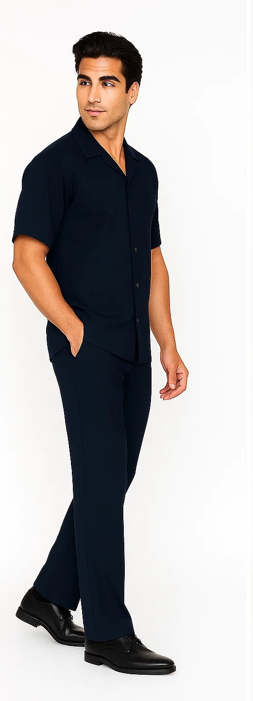Mens Walking Suit in Color navy leisure suit casual Matching Shirt and Pants $99 - S/30