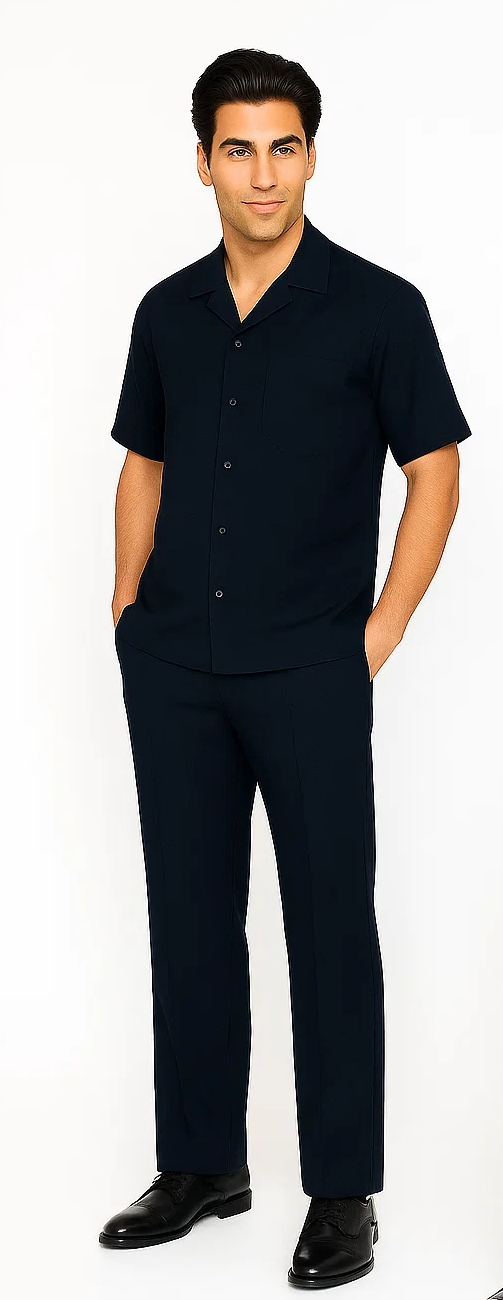 Mens Walking Suit in Color navy leisure suit casual Matching Shirt and Pants $99 - S/30