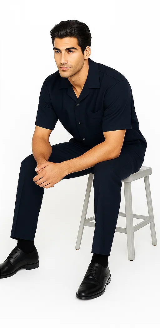 Mens Walking Suit in Color navy leisure suit casual Matching Shirt and Pants $99 - S/30