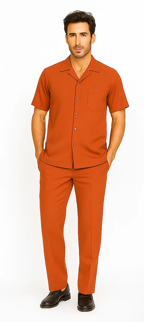 Mens Walking Suit in Color papaya leisure suit casual Matching Shirt and Pants $99 - S/30