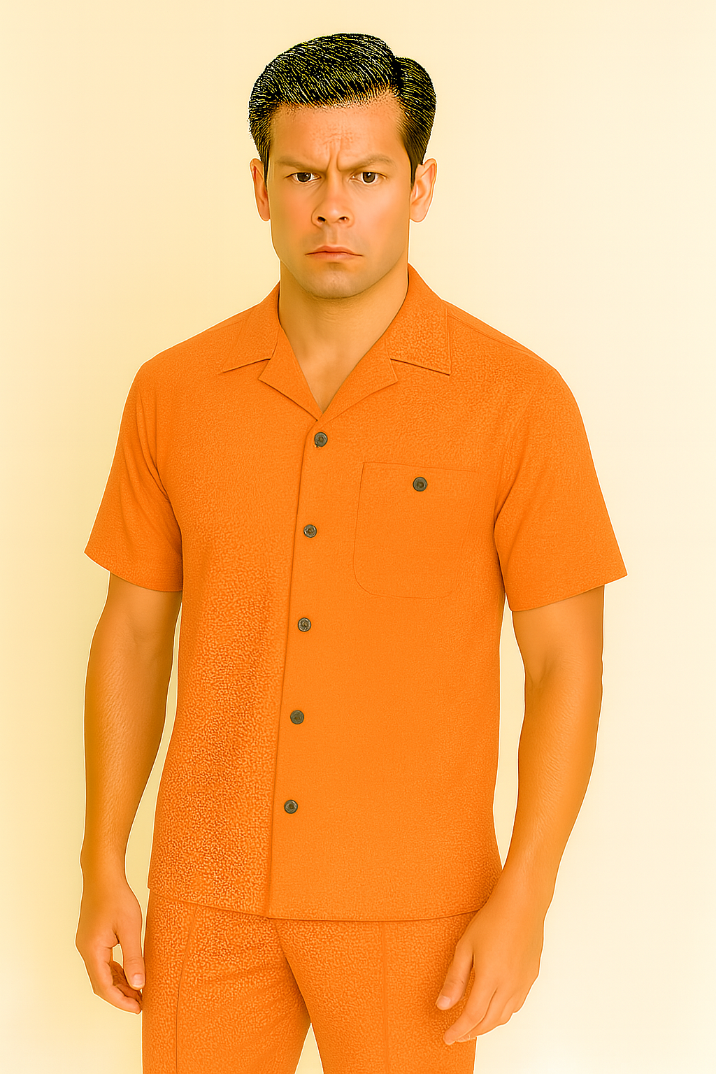 Mens Walking Suit in Color papaya leisure suit causal Matching Shirt and Pants $99 - S/30