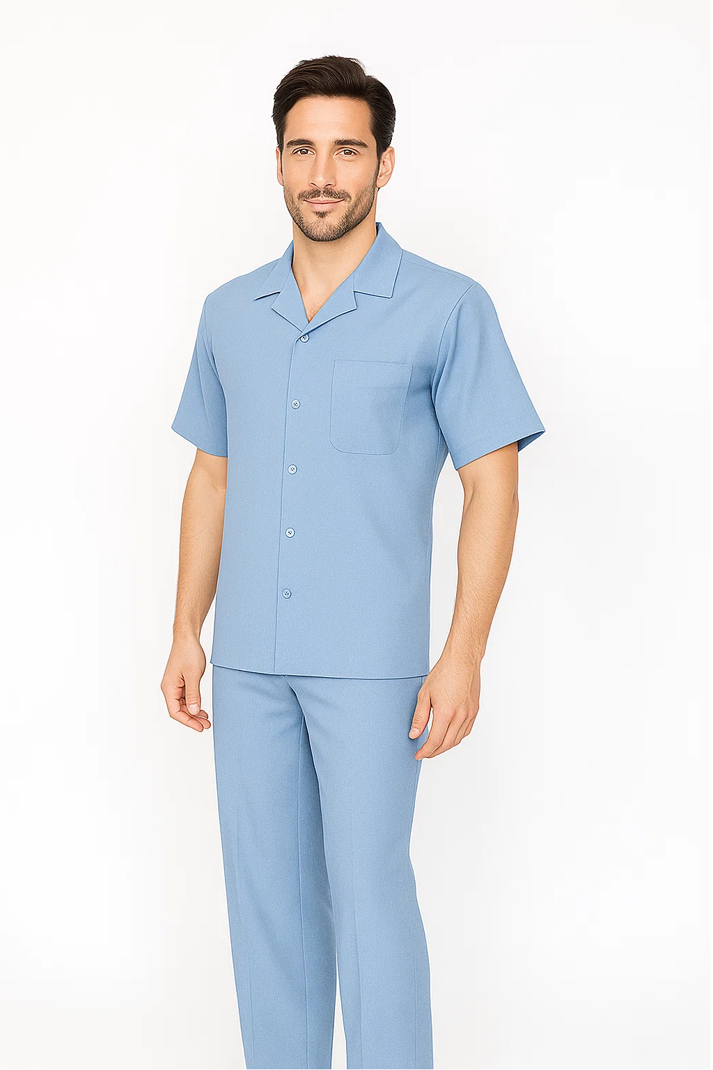 Mens Walking Suit in Color powder blue leisure suit casual Matching Shirt and Pants $99 - S/30