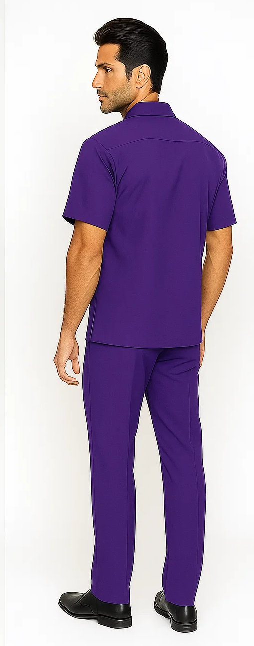 Mens Walking Suit in Color purple leisure suit casual Matching Shirt and Pants $99 - S/30
