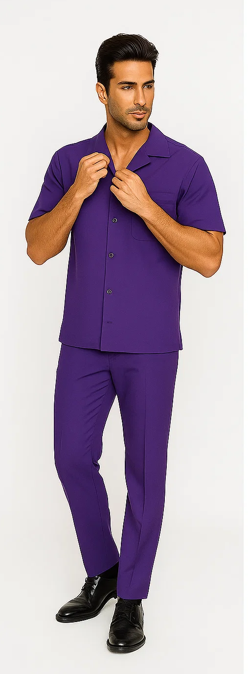 Mens Walking Suit in Color purple leisure suit casual Matching Shirt and Pants $99 - S/30