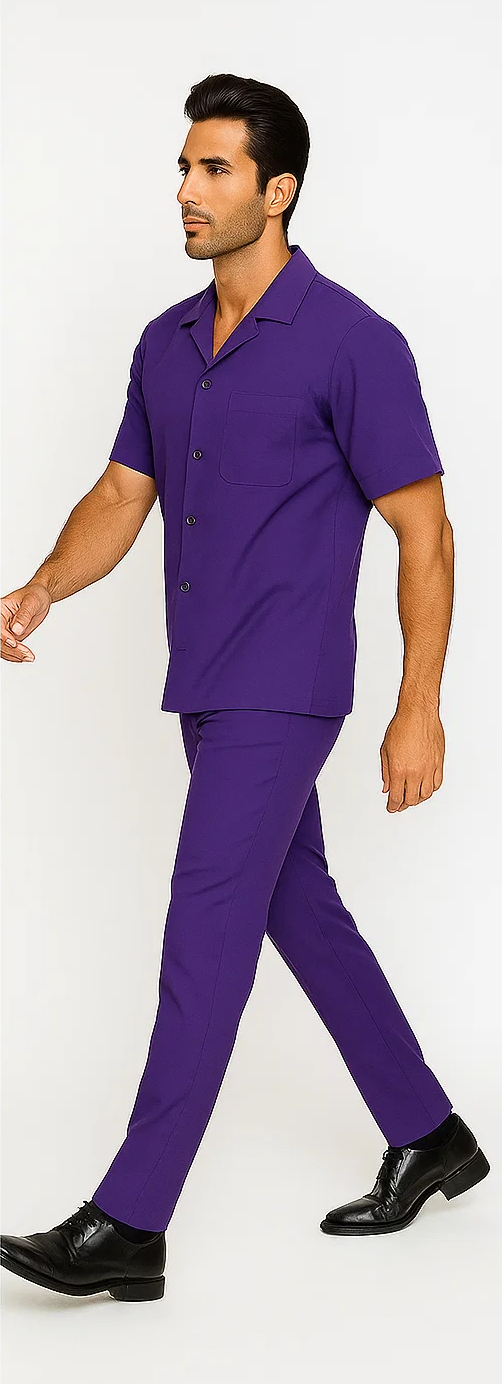 Mens Walking Suit in Color purple leisure suit casual Matching Shirt and Pants $99 - S/30