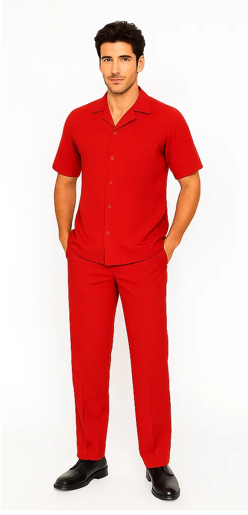 Mens Walking Suit in Color red leisure suit casual Matching Shirt and Pants $99 - S/30
