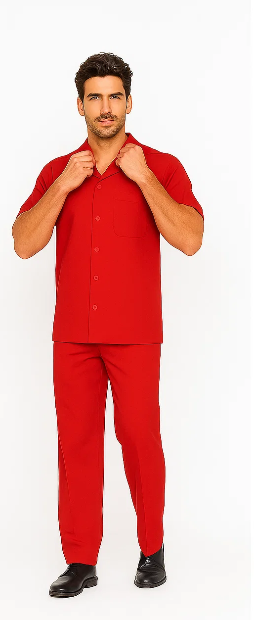 Mens Walking Suit in Color red leisure suit casual Matching Shirt and Pants $99 - S/30