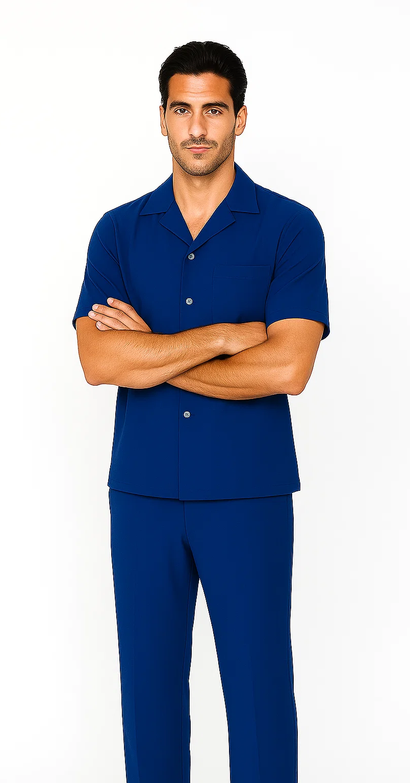 Mens Walking Suit in Color royal blue leisure suit casual Matching Shirt and Pants $99 - S/30