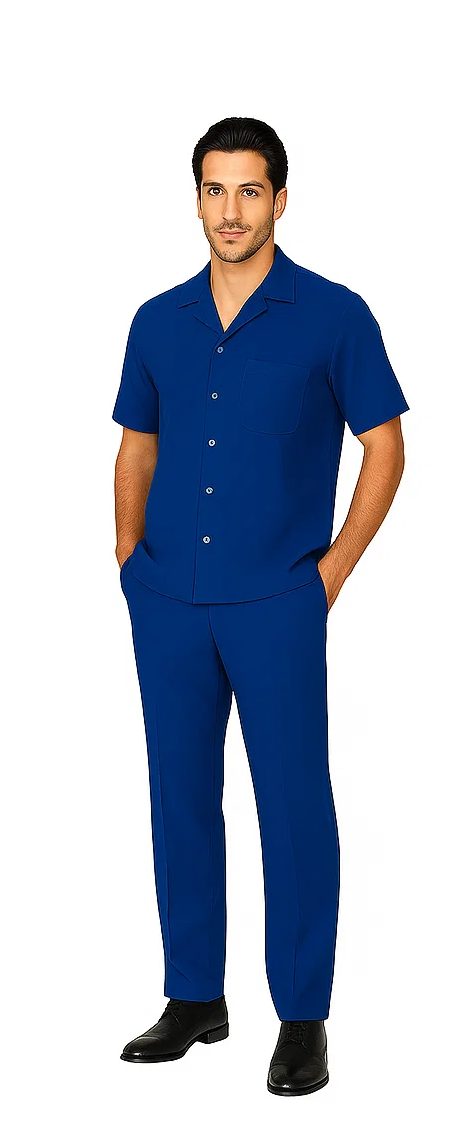 Mens Walking Suit in Color royal blue leisure suit casual Matching Shirt and Pants $99 - S/30