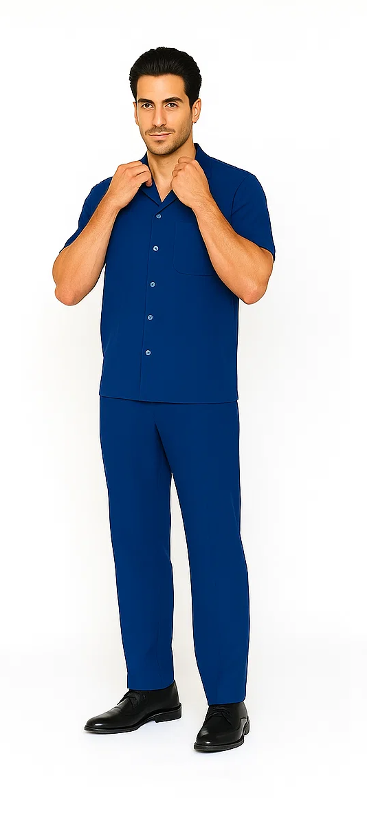 Mens Walking Suit in Color royal blue leisure suit casual Matching Shirt and Pants $99 - S/30