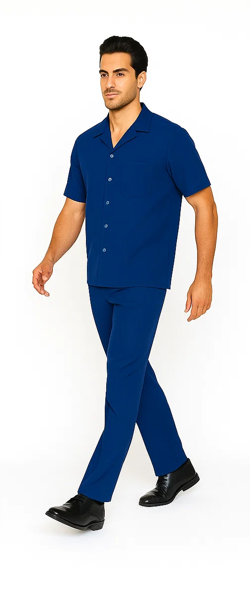 Mens Walking Suit in Color royal blue leisure suit casual Matching Shirt and Pants $99 - S/30