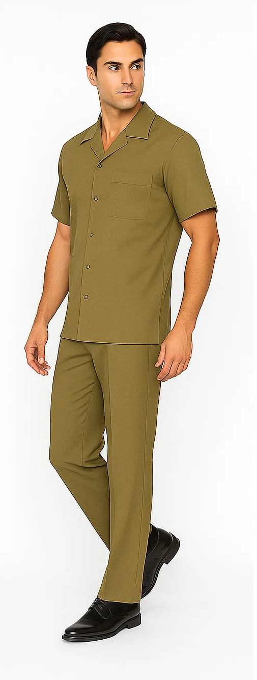 Mens Walking Suit in Color safari leisure suit casual Matching Shirt and Pants $99 - S/30