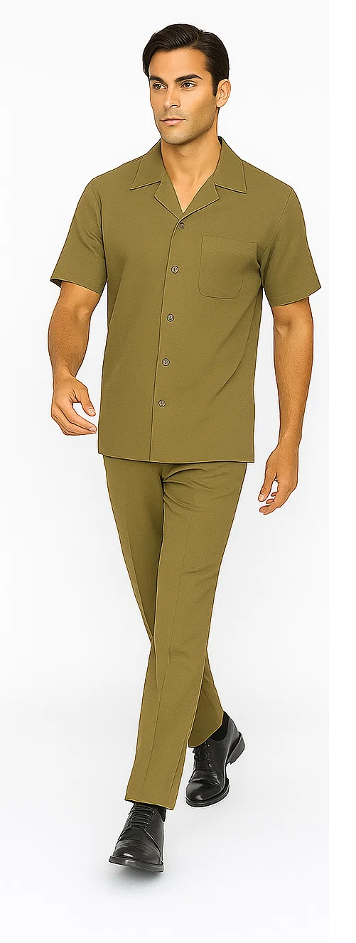 Mens Walking Suit in Color safari leisure suit casual Matching Shirt and Pants $99 - S/30