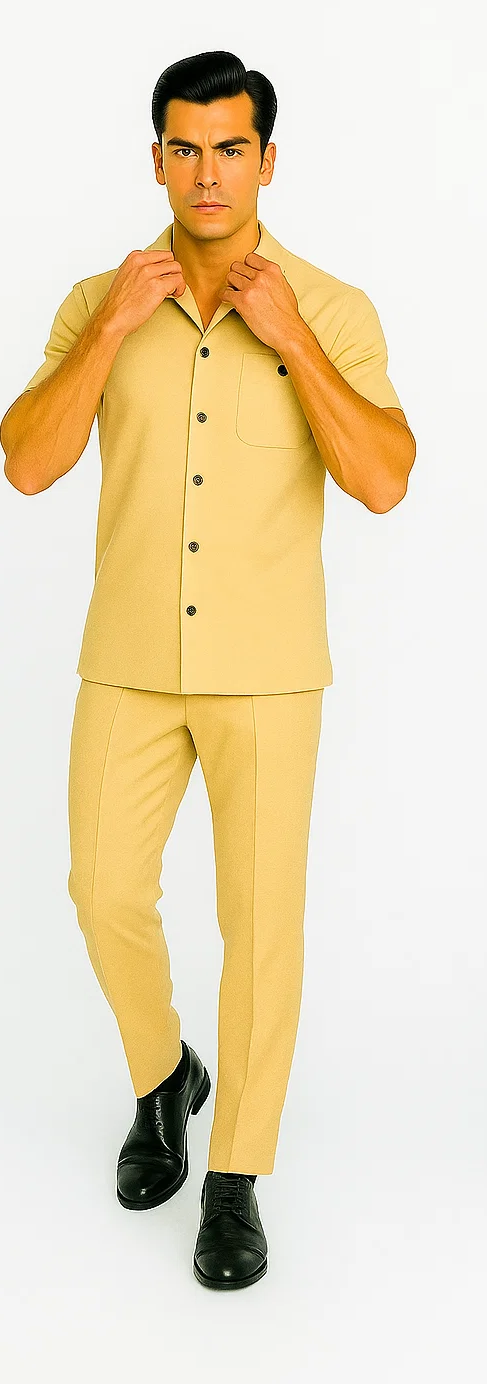 Mens Walking Suit in Color sand leisure suit casual Matching Shirt and Pants $99 - S/30
