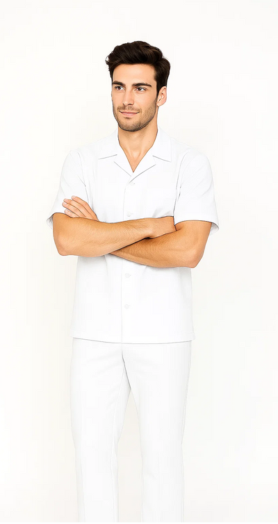 Mens Walking Suit in Color white leisure suit casual Matching Shirt and Pants $99