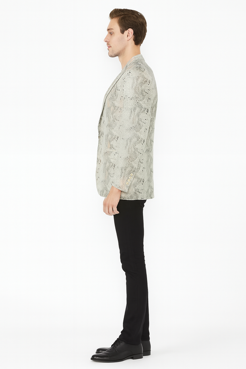 Mens White Snake Print Blazer, Exotic Slim Fit Party and Fashion Jacket - Alligator crocodile print