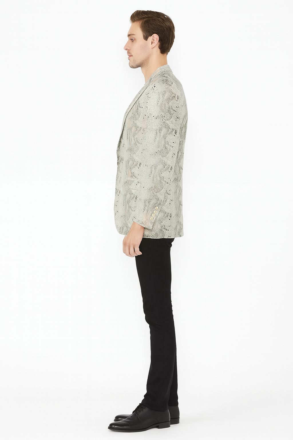 Men’s White Snake Print Blazer – Exotic Slim Fit Party and Fashion Jacket - Alligator crocodile print - 36 Short