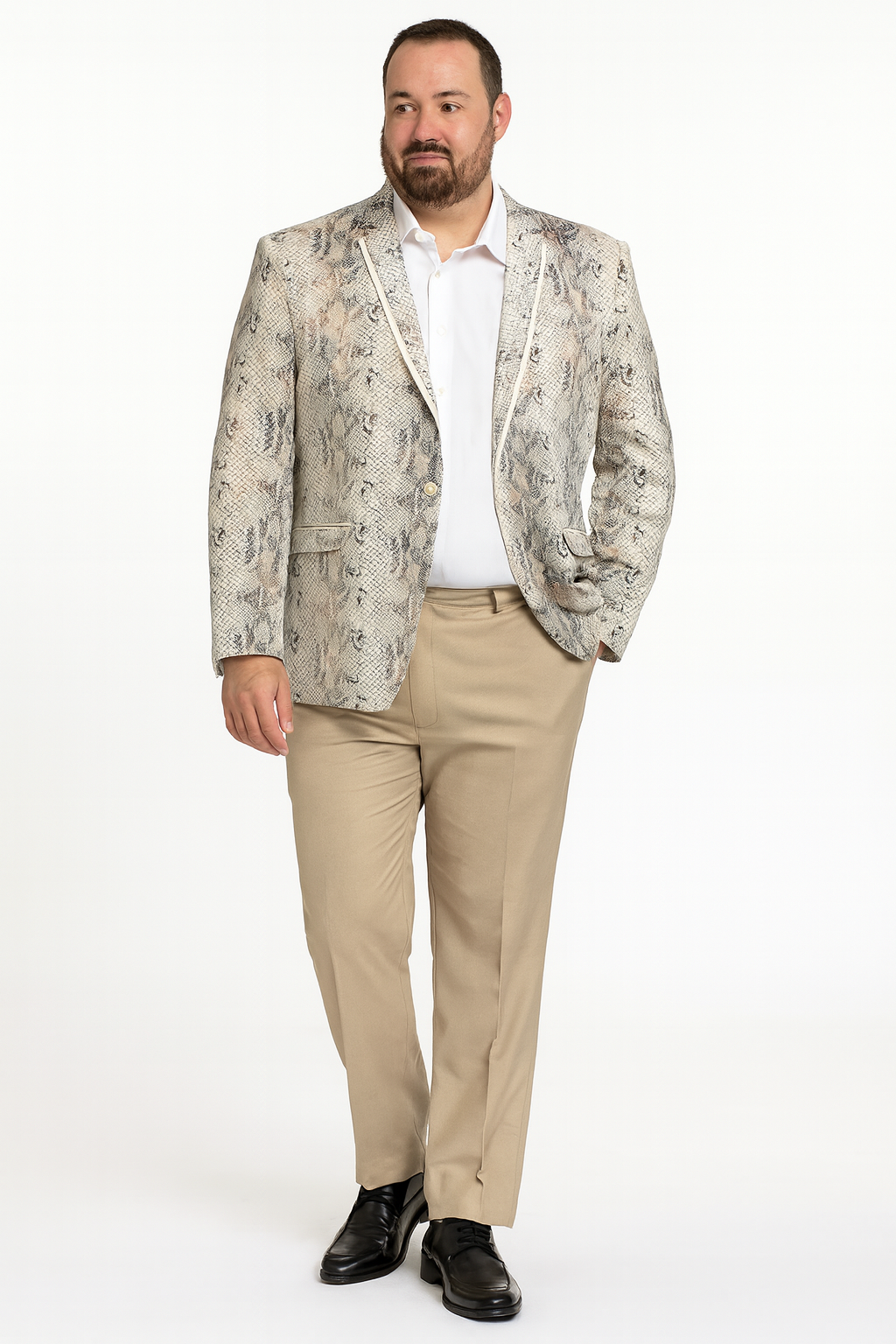 Men’s White Snake Print Blazer – Exotic Slim Fit Party and Fashion Jacket - Alligator crocodile print - 36 Short