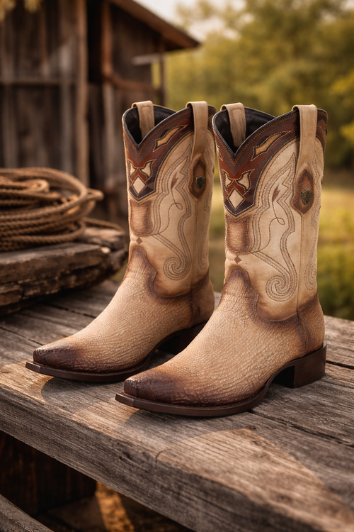 Men's Wild West Shark Skin Snip Toe Boots-New Designer Collection