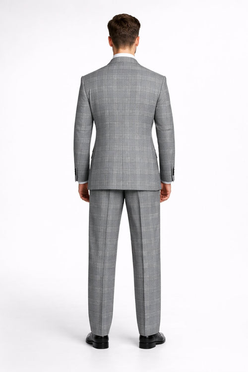 Suits With Baggy Pleated Pants - Wide Leg Pants 100% Wool - Classic Fit in Black and White Plaid Color by Rossiman