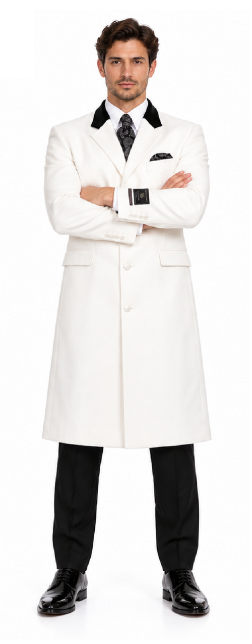 Mens Wool Coat Cashmere Full Length Top White Overcoat