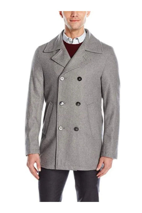 Men's Wool Light Grey ~ Wine Wool Double Breasted Peacoat