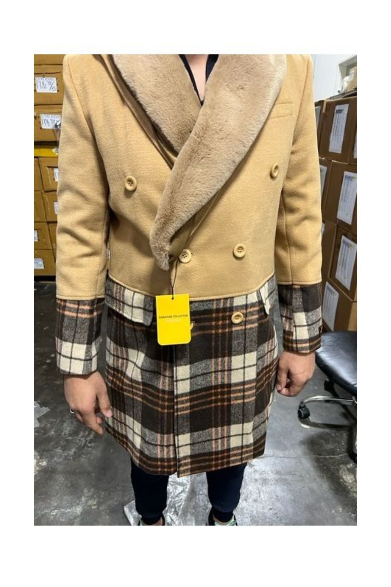 Mens Plaid Peacoat - Plaid Pattern Multicolor Coat main image 1
