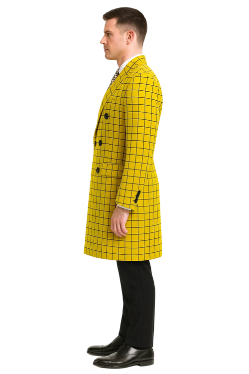 Mens Plaid Overcoat - Wool Peacoat - Plaid Topcoats Yellow