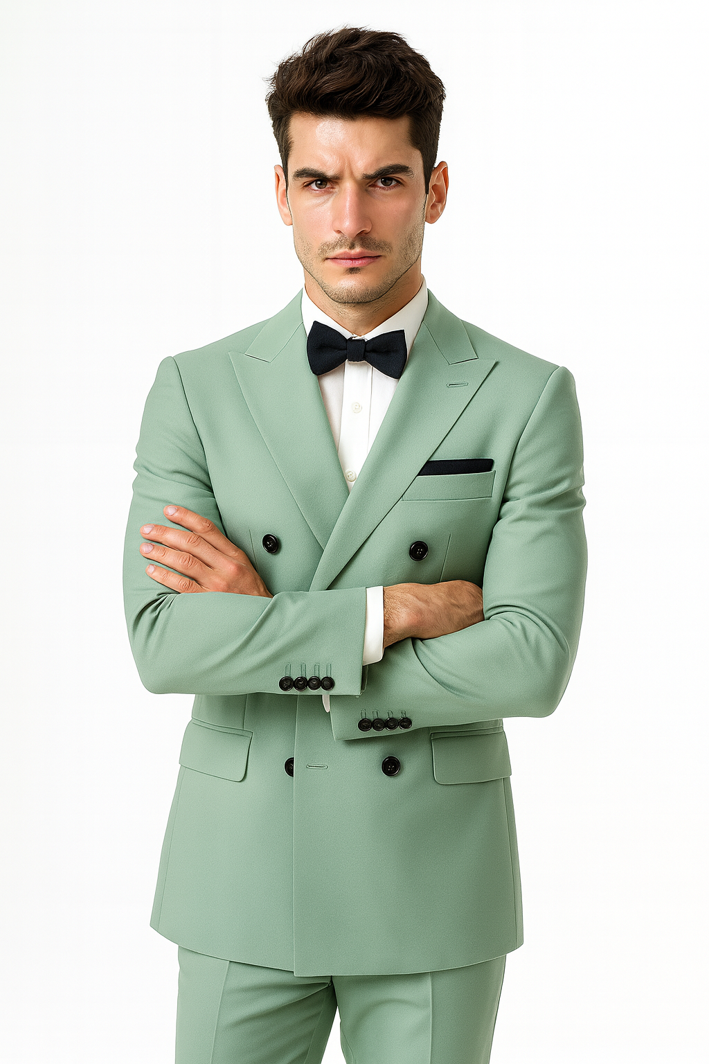 Mens Sage Green Double Breasted Suit - 34 Short or Extra Small