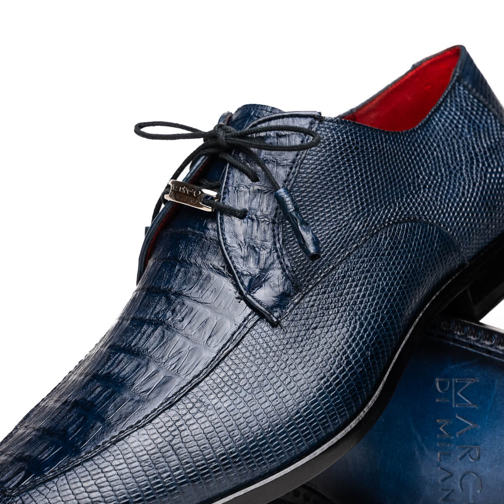 Marco Di Milano Merida Navy Lizard & Caiman Crocodile Oxfords Shoes - 8.5