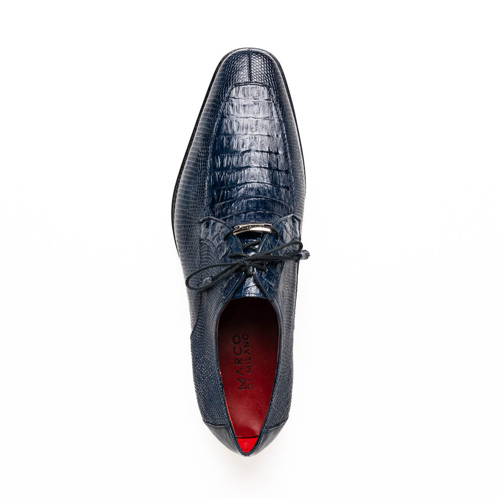 Marco Di Milano Merida Navy Lizard & Caiman Crocodile Oxfords Shoes - 8.5