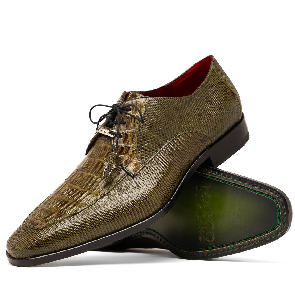 Marco Di Milano Merida Olive Green Lizard & Caiman Crocodile Oxfords Shoes - 8