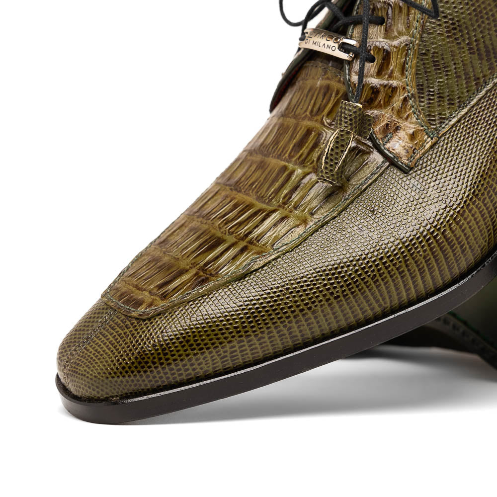 Marco Di Milano Merida Olive Green Lizard & Caiman Crocodile Oxfords Shoes - 8