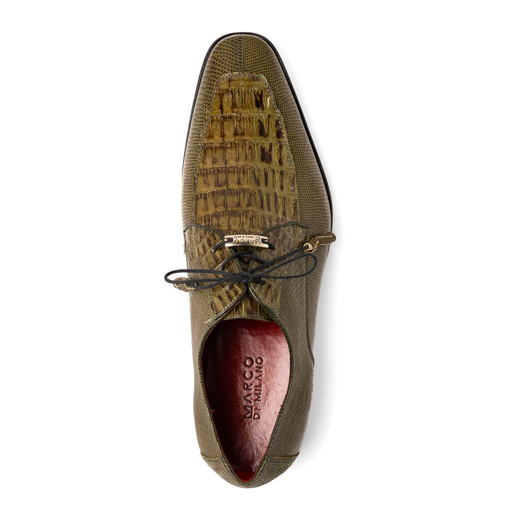 Marco Di Milano Merida Olive Green Lizard & Caiman Crocodile Oxfords Shoes - 8