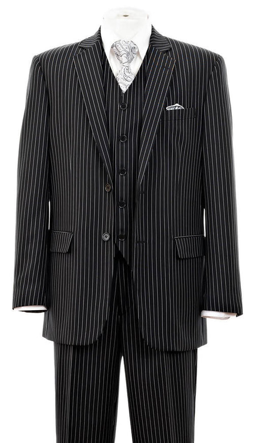 Harlem Nights Suits for Men - Milano 1920s Mens Black Pinstripe 3 Piece Suit Gangster Stripe 5702V10