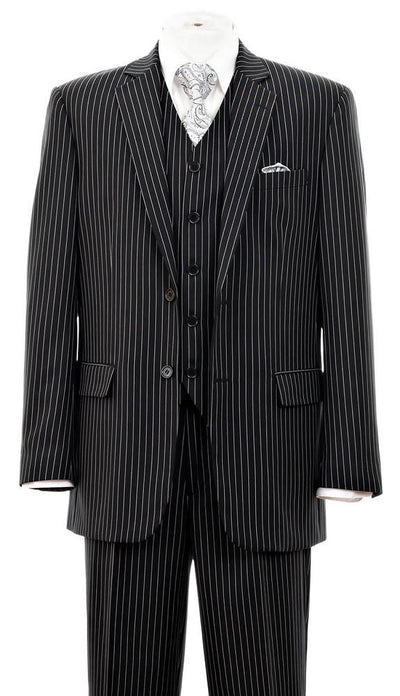 Harlem Nights Suits for Men - Milano 1920s Mens Black Pinstripe 3 Piece Suit Gangster Stripe 5702V10