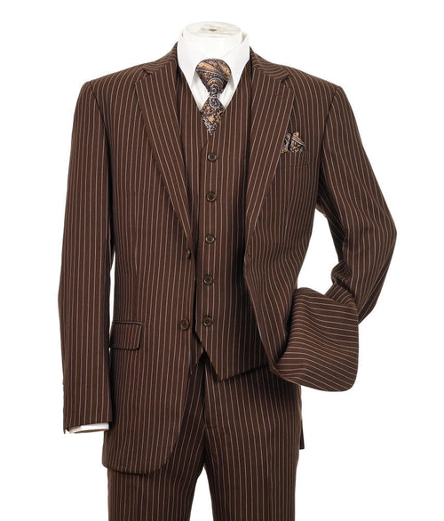 Harlem Nights Suits for Men - Milano 1920s Mens Brown Pinstripe 3 Piece Suit Regular Fit 5702V10