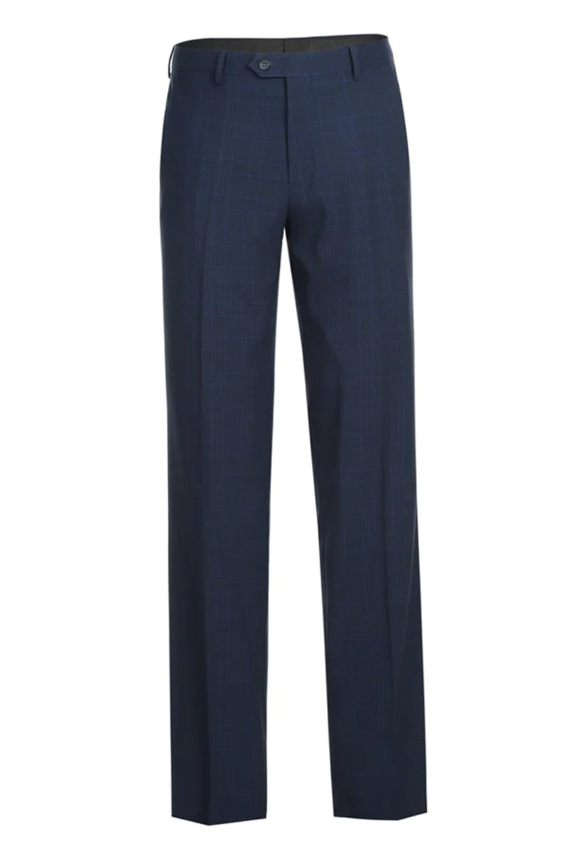 "Classic Fit Men's Suit - Dark Blue Windowpane Plaid Check, Two Button"